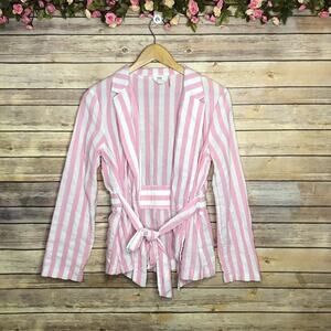 🌷5 for $25 Have Stripe Linen Front Tie Blazer Jacket